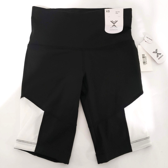 New!! Xersion Women SIZE XS Black White High Rise Fitted Quick Dri Bike Shorts - Picture 6 of 10